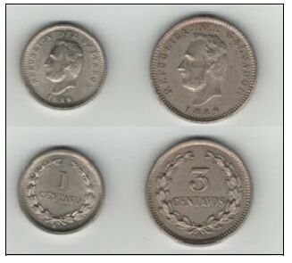 Monedas de 1 y 3 Centavos