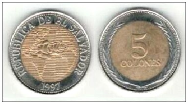 Moneda de Cinco Colones de 1997
